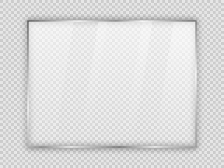 Vector placa de vidrio en marco rectangular aislado sobre fondo transparente. ilustración vectorial.