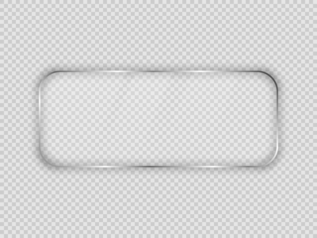Placa de vidrio en marco rectangular redondeado aislado sobre fondo transparente. Ilustración vectorial.