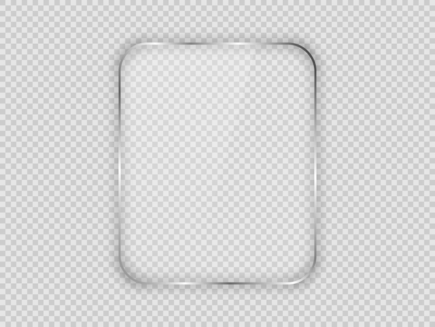Placa de vidrio en marco vertical redondeado aislado sobre fondo transparente. Ilustración vectorial.