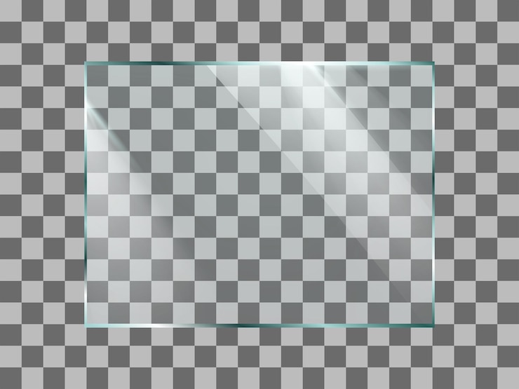Vector placa de vidrio reflectante o pancarta ventana transparente rectangular con reflejos de luz vector realista