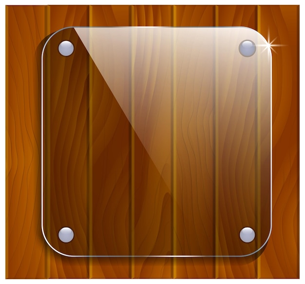 Placa de vidrio sobre fondo de madera Vector de Eps