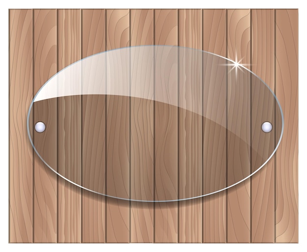 Placa de vidrio sobre fondo de madera Vector de Eps