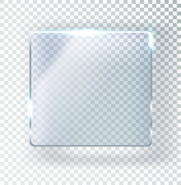 Placa de vidrio sobre un vidrio de fondo transparente con reflejos y luz ventana de vidrio transparente realista en un marco rectangular