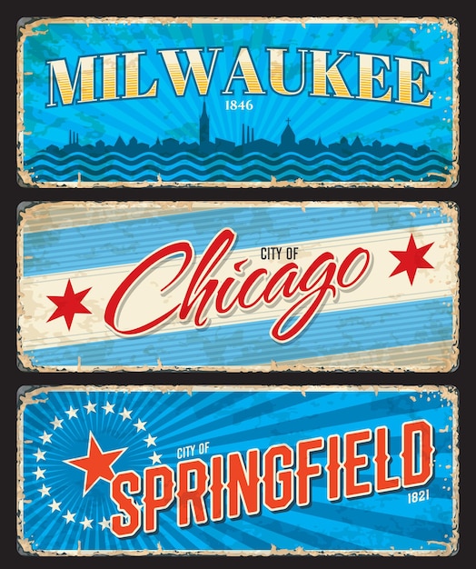 Placas de las ciudades de chicago milwaukee y springfield