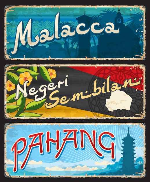 Vector placas de las regiones de malacca pahang negeri sembilan