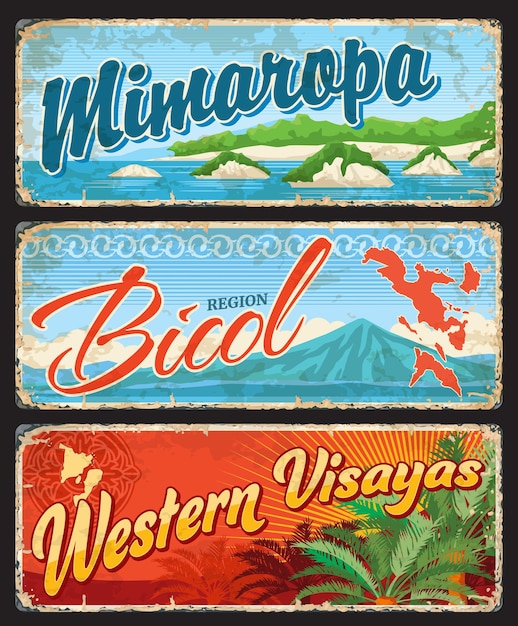 Vector placas de viaje mimaropa bicol western visayas