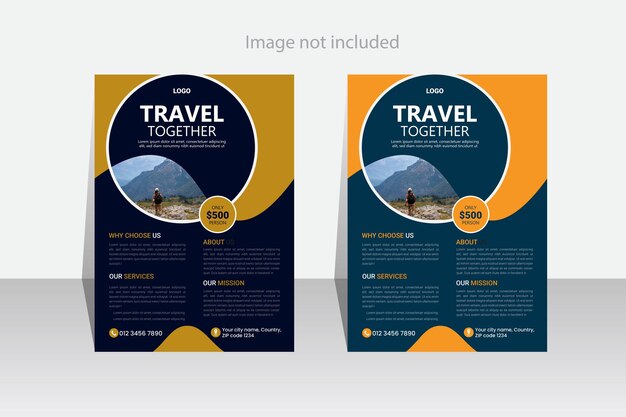 Plaka de viaje o folleto de folleto diseño de diseño de espacio para fondo de foto Mosca de viaje amarilla