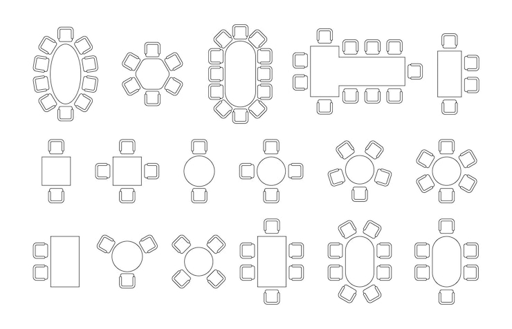 Vector plan de asientos plan de piso con sillas y mesas para un seminario de conferencia o una fiesta de boda