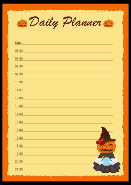 Plan diario para niños con el tema de la bruja de la cabeza de calabaza de Halloween