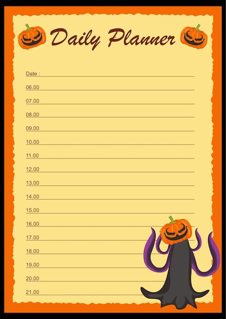 Plan diario para niños con el tema de la bruja de la cabeza de calabaza de Halloween