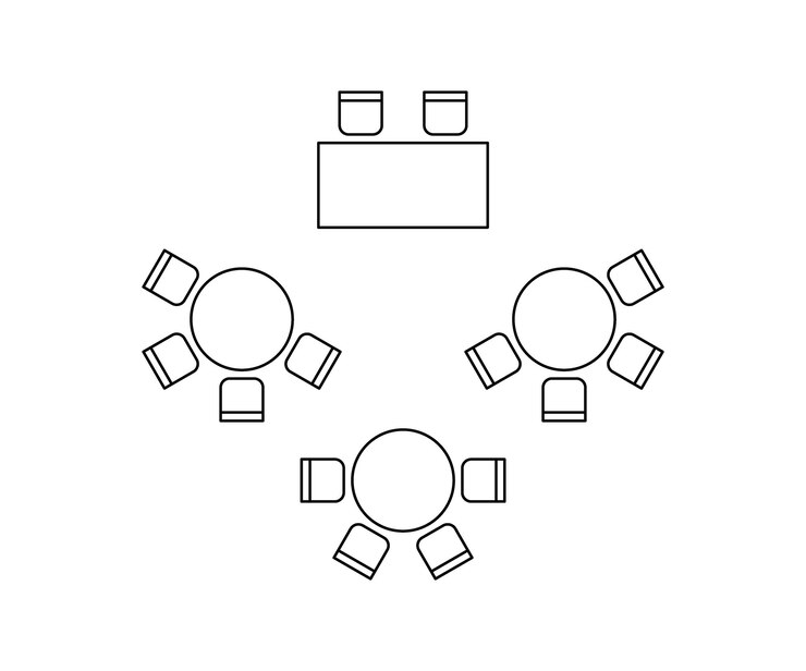 Vector plan para la disposición de asientos y mesas en el interior del diseño gráfico de la boda del banquete del evento, señales de línea
