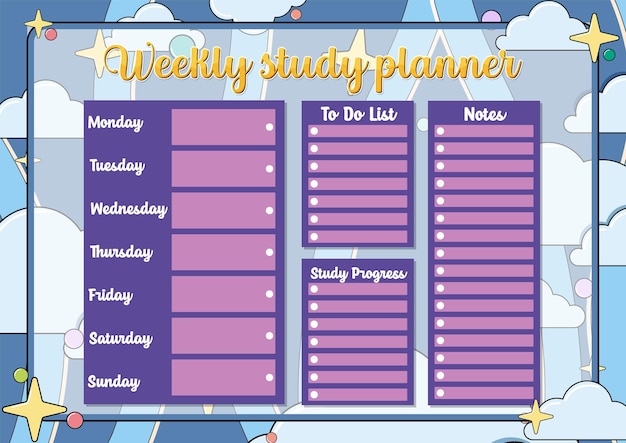 Vector plan de estudio semanal horario de lunes a viernes