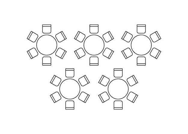 Plan para organizar asientos y mesas en el interior en el diseño de banquetes de eventos, elementos de esquema gráfico