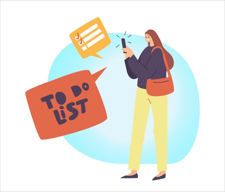Vector plan de personajes femeninos eventos, reuniones y proyectos de trabajo con aplicación en dispositivo digital smartphone. planificación del día, gestión del tiempo, aplicación móvil, recordatorio de programación. ilustración vectorial de dibujos animados