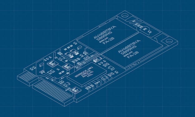 Plan de unidad de estado sólido isométrica Ilustración de almacenamiento SSD Ilustración SSD M2 Componentes de hardware de computadora Ilustración vectorial
