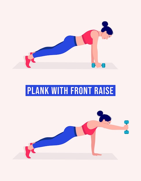 Plancha con ejercicio de elevación frontal Mujer entrenamiento fitness aeróbicos y ejercicios