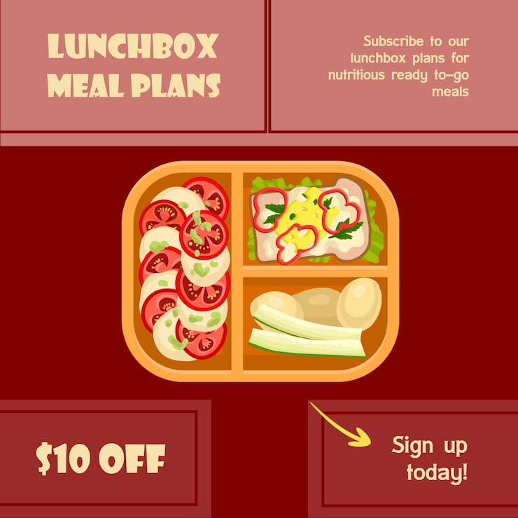 Vector planes de promoción de las comidas de la caja de almuerzo