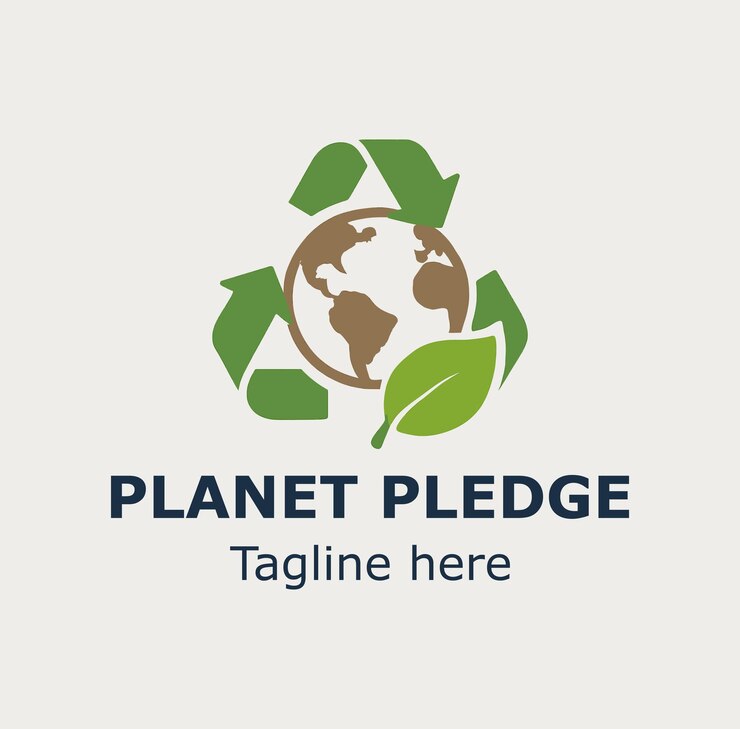 Planet Pledge Logo EcoFriendly Recycling Symbol Green Leaf Global Sustainability