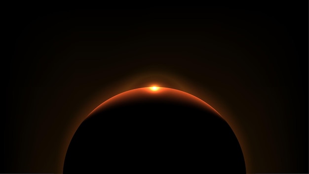 Planeta amanecer sobre el globo y una llamarada naranja brillante en el horizonte Ilustración vectorial