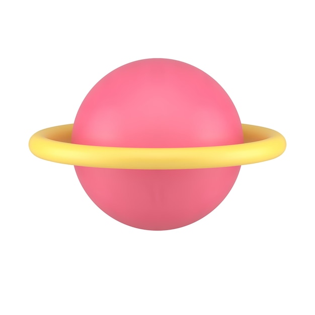 Planeta con anillo órbita levitación cósmica explorar astronomía ciencia rosa 3d icono realista vector