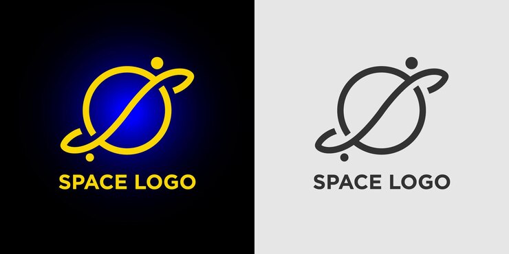 Vector planeta circular con órbita espacial global, símbolo icono vector espacio logo