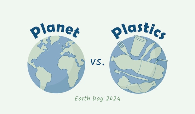 Vector planeta contra plásticos el tema del día de la tierra de 2024 es la ilustración del vector de contaminación por plásticos