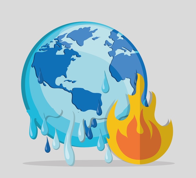 Vector planeta derritiendo el calentamiento global iconos relacionados
