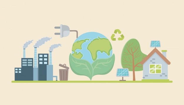 Planeta y elementos de ahorro de energía.