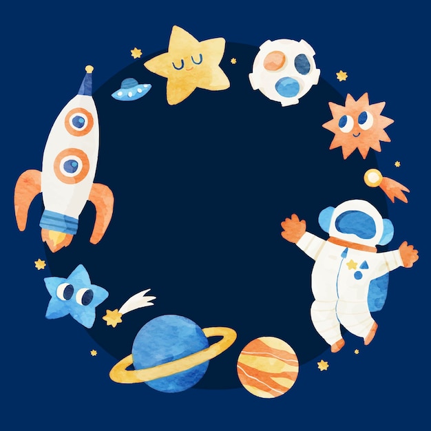 Planeta y estrellas del astronauta espacial Cuadro de acuarela