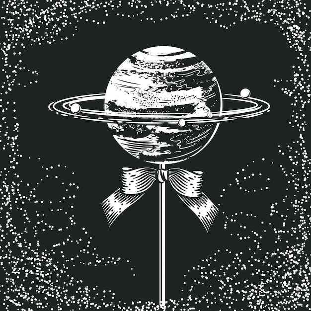 Planeta en forma de caramelo en un palo. ilustración del espacio