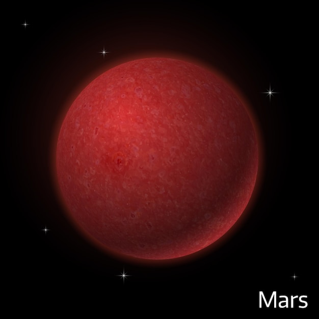 Planeta Marte resplandeciente realista Resplandor aislado con transparencia sobre fondo negro Efectos de iluminación Planeta resplandeciente Objeto espacial realista