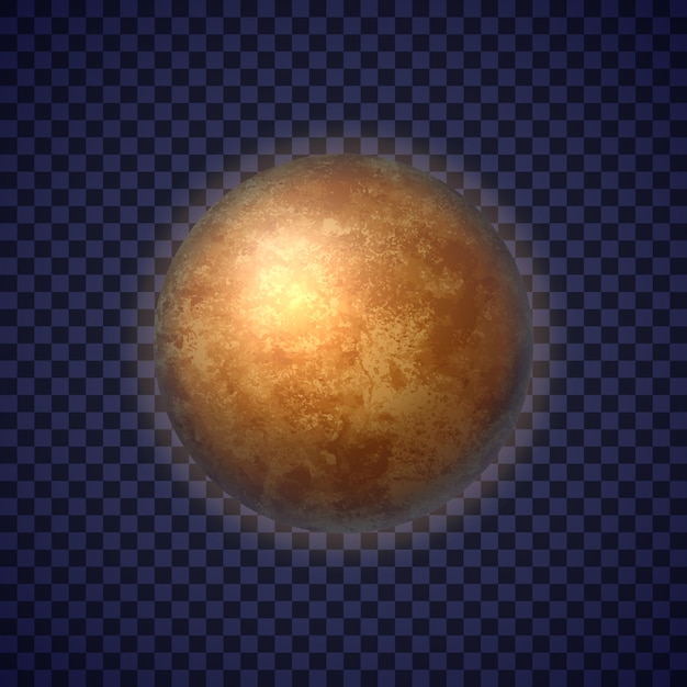 Planeta Mercurio en un fondo transparente profundo Primer planeta colorido del sistema solar Descubrimiento y exploración de galaxias Ilustración vectorial cósmica realista para materiales educativos escolares de diseño