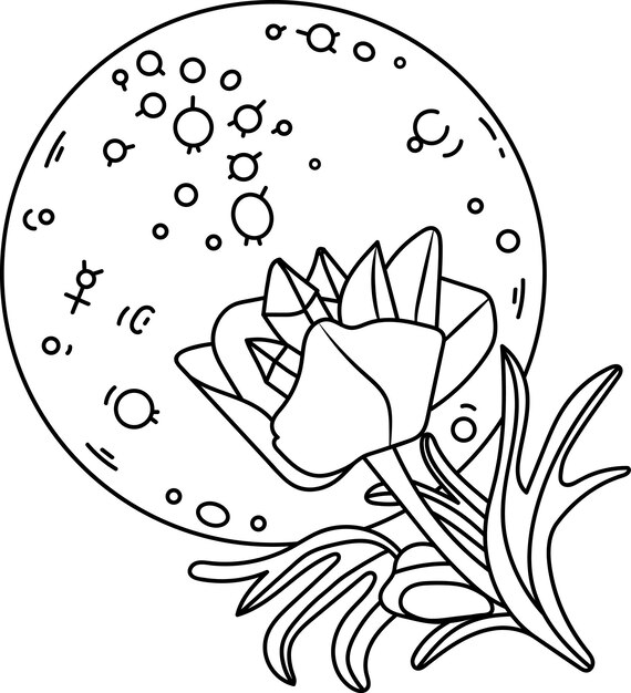Planeta Mercurio vectorial dibujado a mano con flores de anémona. Astrología SVG esquema composición impresión