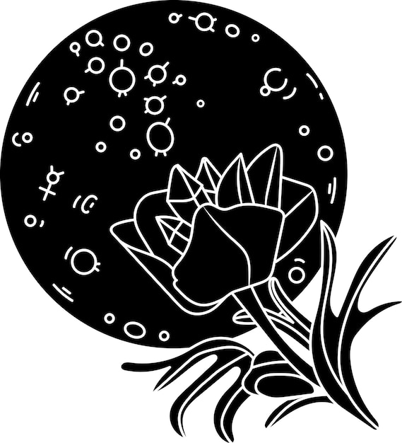 Planeta Mercurio vectorial dibujado a mano con flores de anémona. Astrología SVG esquema composición impresión