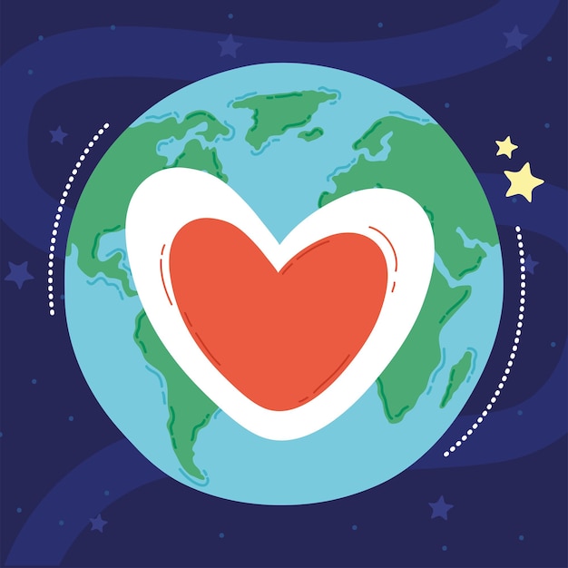 Planeta mundial con amor de corazón