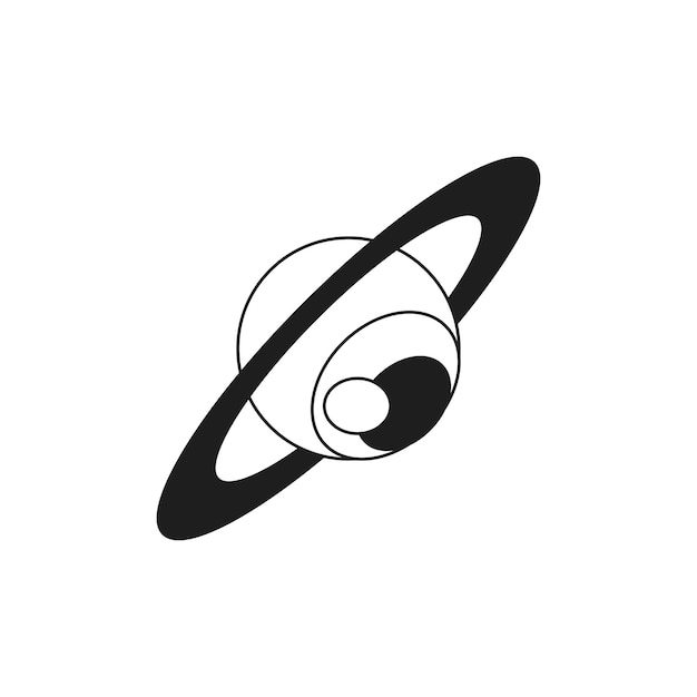 Planeta psicodélico ojo de toro con órbita cosmos línea cómica monocromática vector de íconos retro groovy