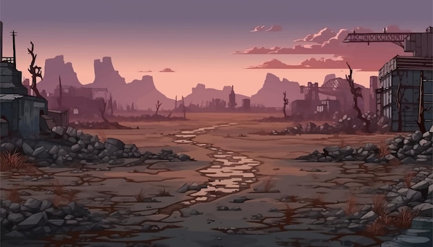 Vector planeta rascacielos futuro calor tierra desierto panorama amanecer silueta paisaje gráfico escena arena
