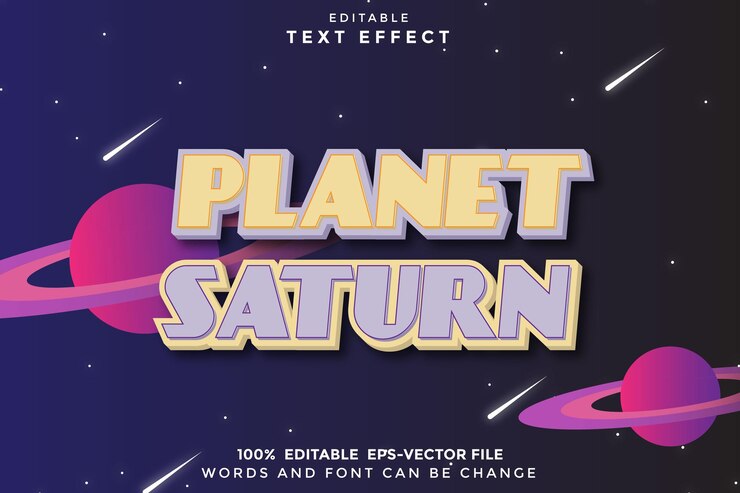 Vector planeta saturno efecto de texto editable relieve 3d estilo de dibujos animados