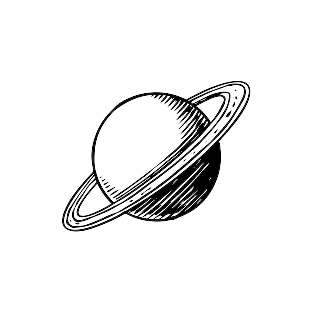 Planeta en el sistema solar saturno en estilo vintage espacio galaxia astronómica grabado dibujado a mano en antiguo