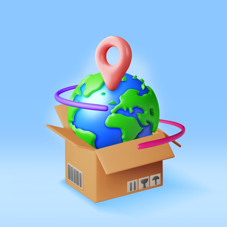 Vector planeta tierra en 3d en una caja de cartón