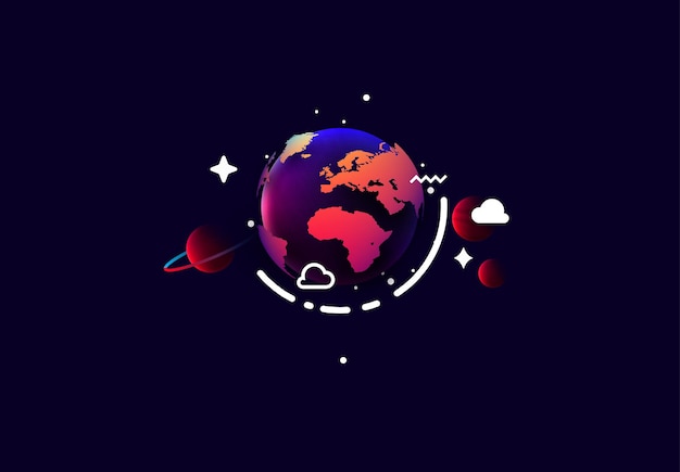 Planeta Tierra 3D realista, fondo abstracto con cometas y asteroides. ilustración vectorial