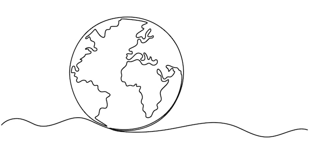 Planeta Tierra Icono de línea continua Globo Globo de la Tierra dibujo de una línea del mapa del mundo minimalista