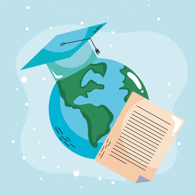 Planeta tierra con sombrero de graduación.