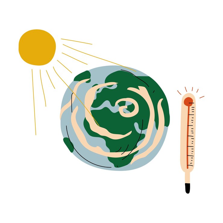 Vector planeta tierra y termómetro calentamiento global ilustración vectorial del problema ecológico