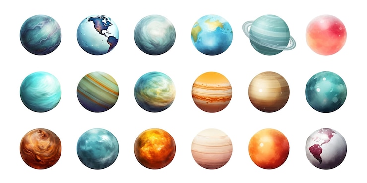 Vector planetas ambientados al estilo de composiciones fotorrealistas rtx en pinturas realistas de acuarela caja de luz saturno butto trascendente