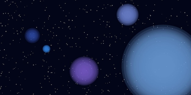 Planetas coloridos en el espacio esferas azules y púrpuras exploración del cielo nocturno estrellado