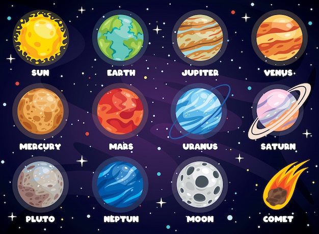 Vector planetas coloridos del sistema solar