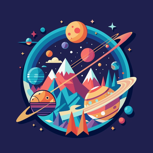 Vector planetas en el espacio ilustración vectorial en estilo plano exploración espacial diseño de camisetas de astronomía