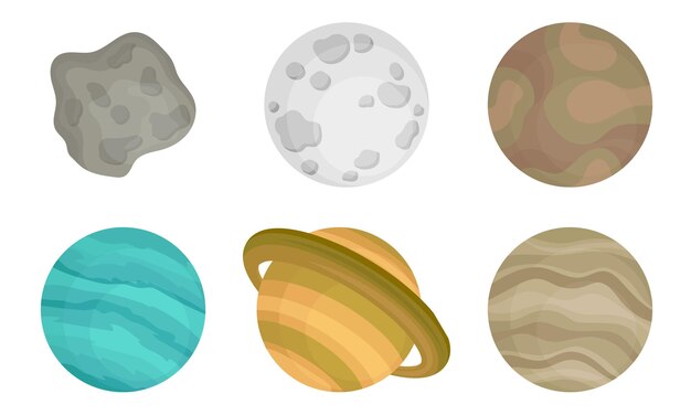 Planetas del Sistema Solar Conjunto ilustrado por vectores Colección científica cósmica aislada en fondo blanco
