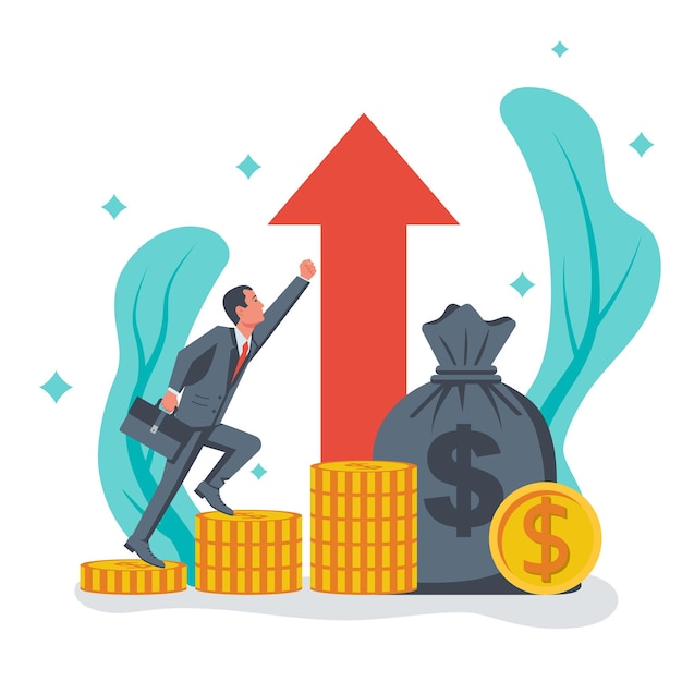 Planificación de ahorros Stock de dinero y gran bolsa de dólares en monedas
